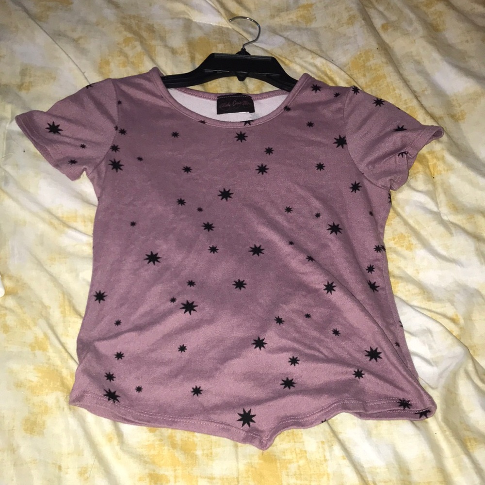 Cute Girls Top short sleeve- Purple with black stars